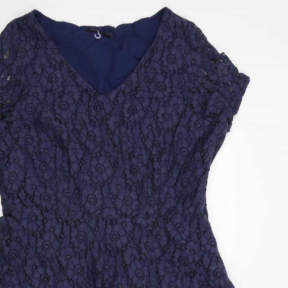 Marks and Spencer Womens Blue Floral Polyamide Fit & Flare Size 20 V-Neck Zip