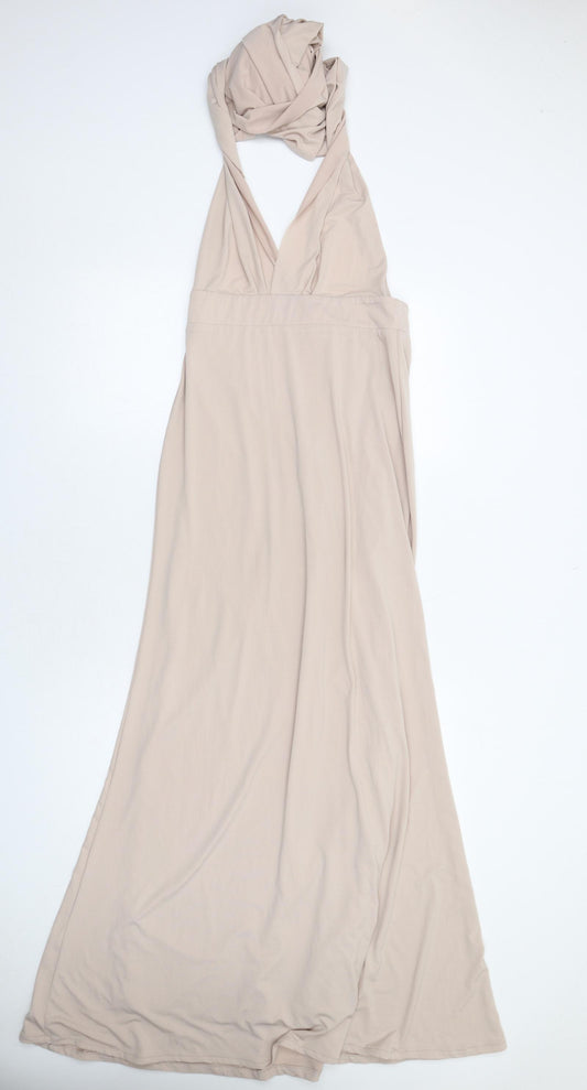 TFNC Womens Beige Polyester Maxi Size S Halter Zip