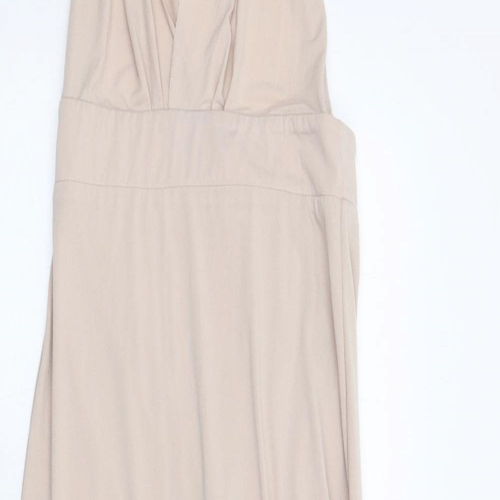 TFNC Womens Beige Polyester Maxi Size S Halter Zip