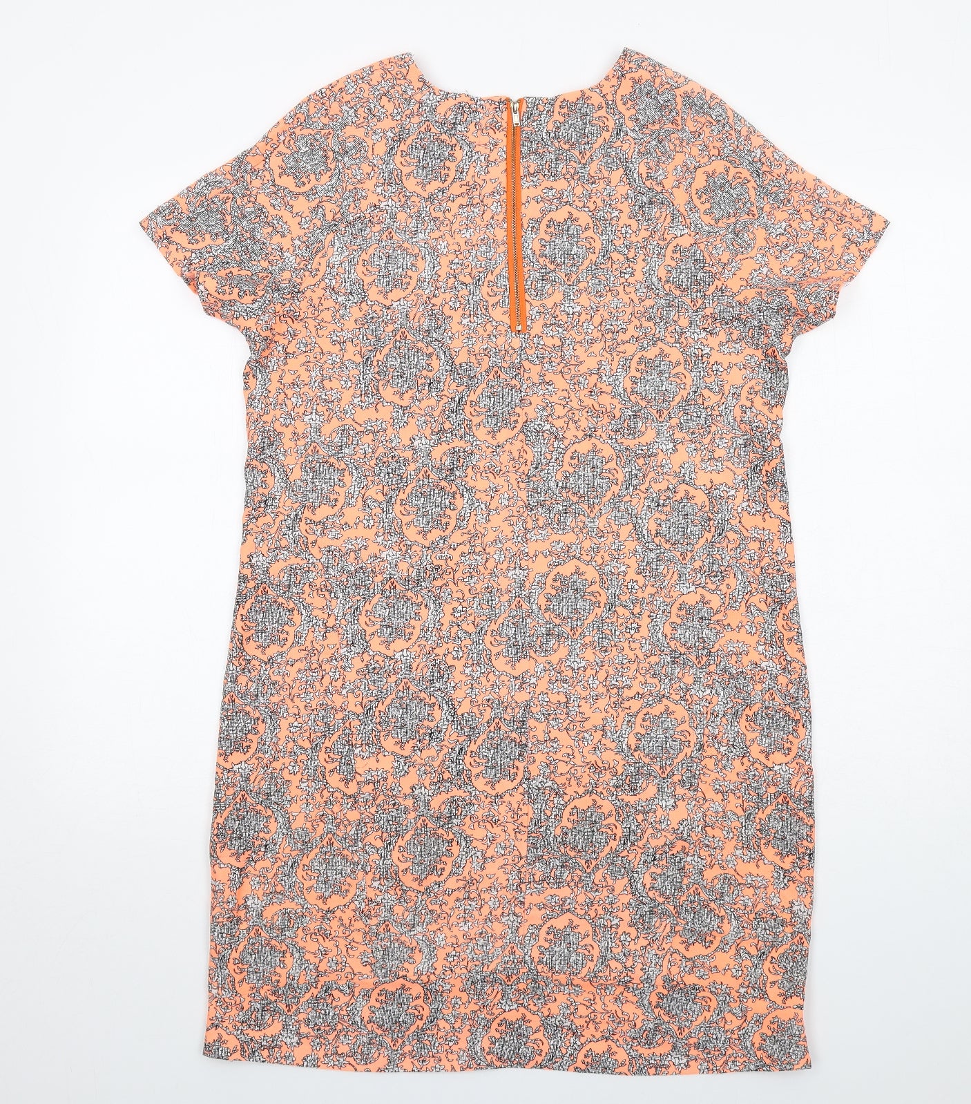 Apricot Womens Orange Geometric Polyester A-Line Size 12 V-Neck Zip