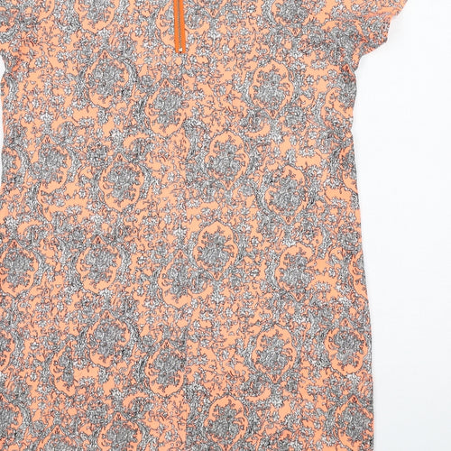 Apricot Womens Orange Geometric Polyester A-Line Size 12 V-Neck Zip