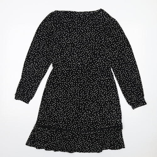 Warehouse Womens Black Polka Dot Polyester A-Line Size 10 Round Neck Pullover