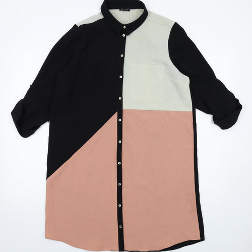 River Island Womens Multicoloured Colourblock Polyester Shirt Dress Size 10 Collared Button