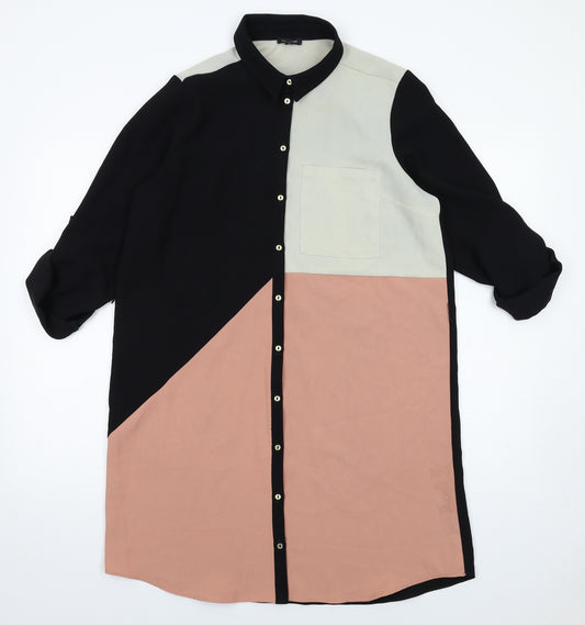 River Island Womens Multicoloured Colourblock Polyester Shirt Dress Size 10 Collared Button