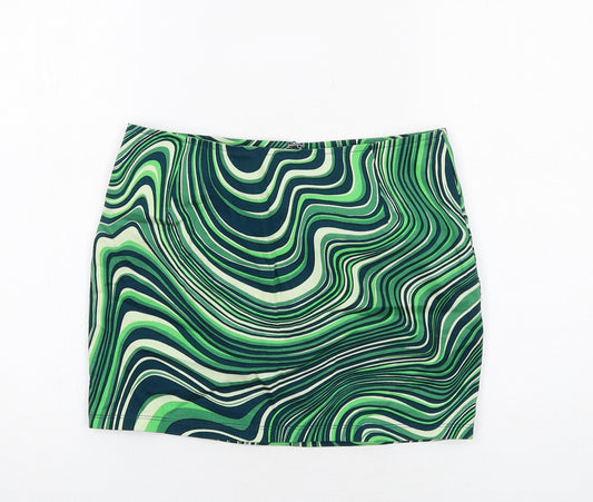 Motel Womens Green Geometric Cotton Mini Skirt Size S Zip