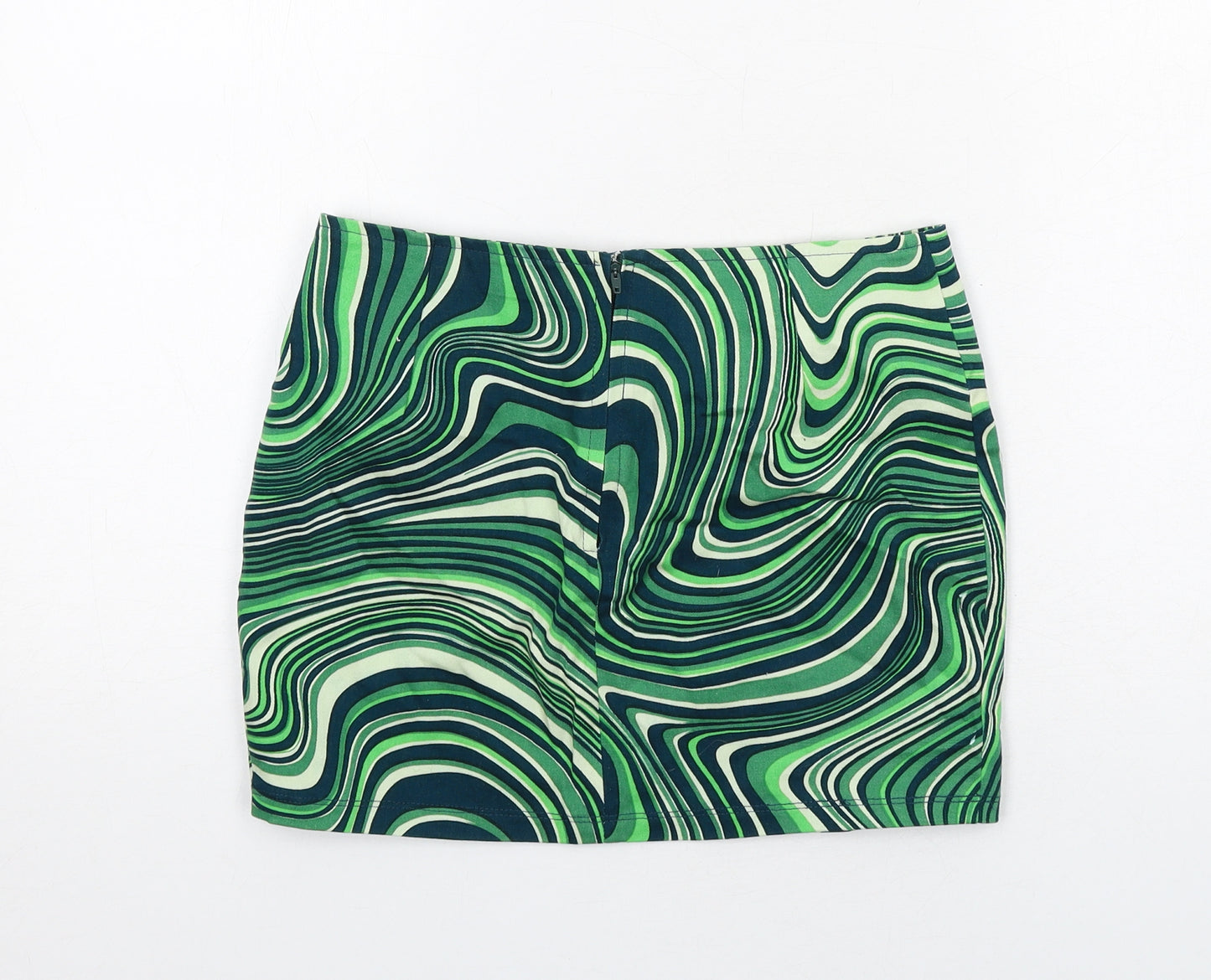 Motel Womens Green Geometric Cotton Mini Skirt Size S Zip