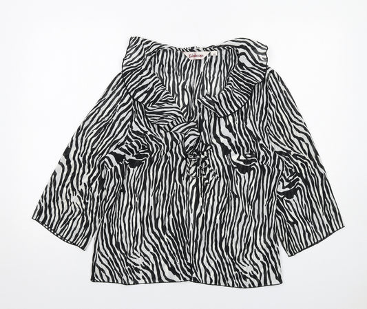 Kaleidoscope Womens Black Animal Print Polyester Basic Blouse Size 16 V-Neck - Zebra Print