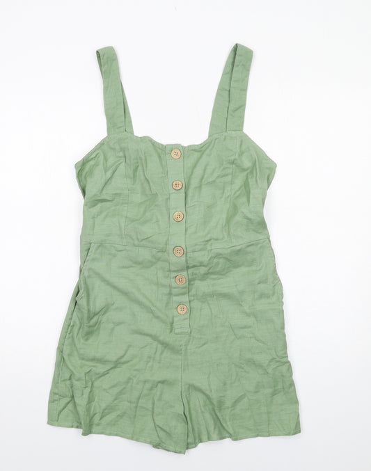 New Look Womens Green Cotton Playsuit One-Piece Size 10 Button