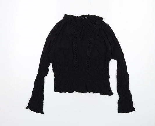 H&M Womens Black Viscose Basic Blouse Size 12 V-Neck