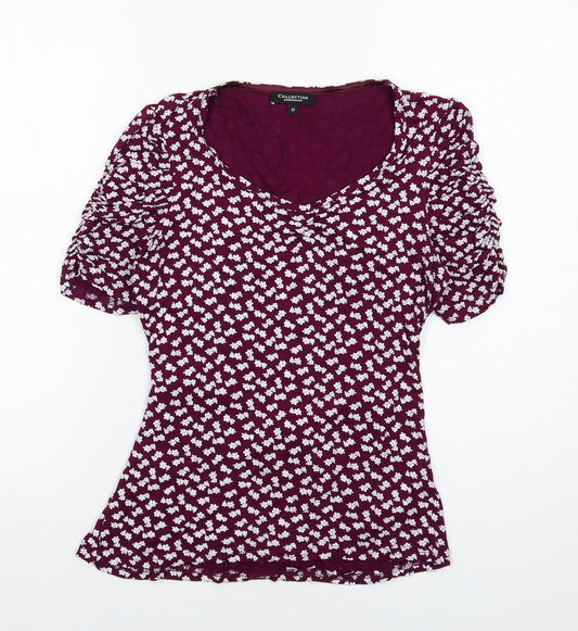 Debenhams Womens Purple Floral Viscose Basic T-Shirt Size 14 Scoop Neck