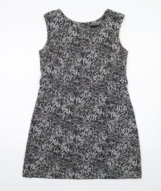 NEXT Womens Black Animal Print Polyester Shift Size 12 Round Neck Button - Snakeskin pattern