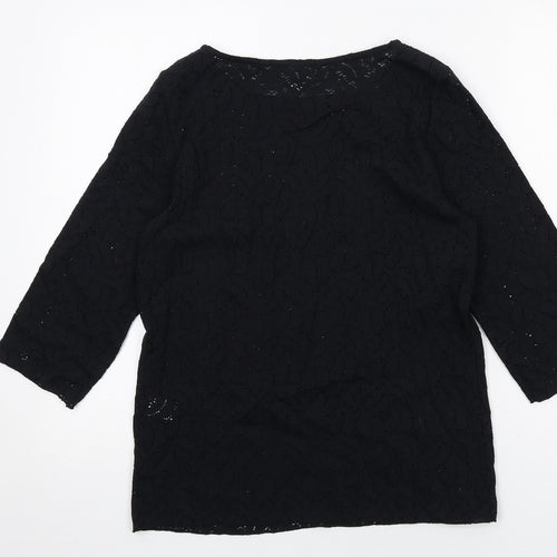 Crealine Collection Womens Black Geometric Cotton Basic T-Shirt Size 14 Round Neck
