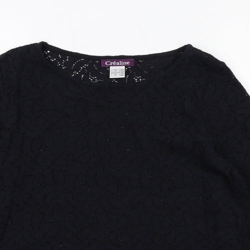 Crealine Collection Womens Black Geometric Cotton Basic T-Shirt Size 14 Round Neck