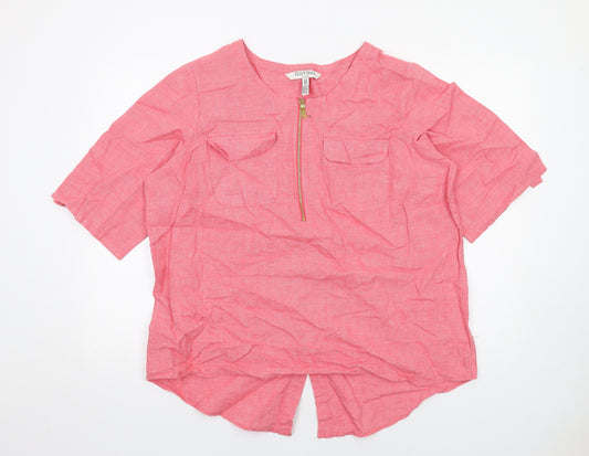 Ellen Tracy Womens Pink Linen Basic T-Shirt Size XL Round Neck