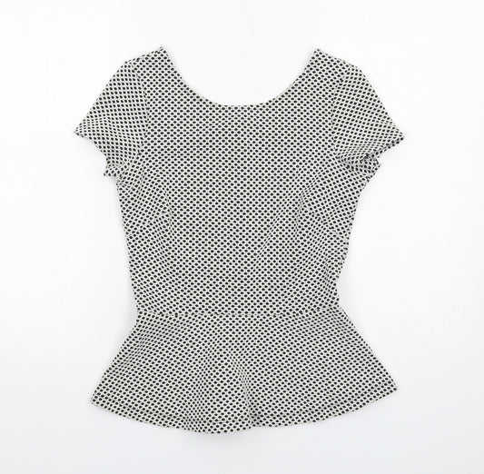 Banana Republic Womens White Geometric Polyester Basic T-Shirt Size 4 Round Neck - Peplum