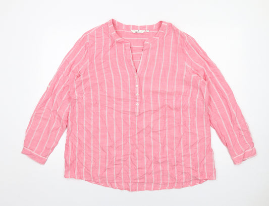 TOM TAILOR Womens Pink Striped Viscose Basic Blouse Size 18 V-Neck
