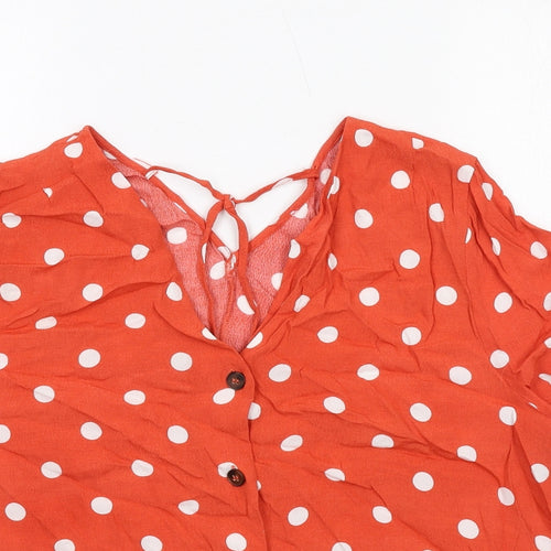 Warehouse Womens Orange Polka Dot Viscose Basic Button-Up Size 18 V-Neck