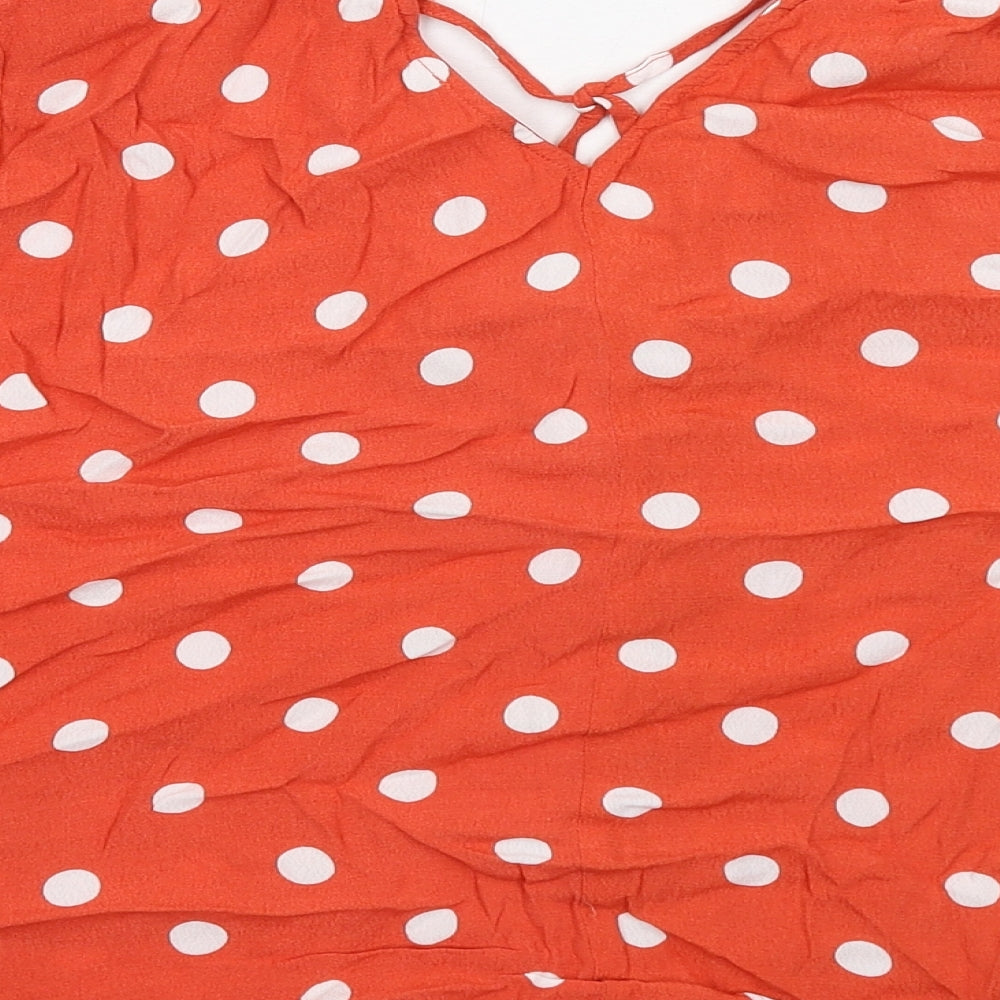 Warehouse Womens Orange Polka Dot Viscose Basic Button-Up Size 18 V-Neck