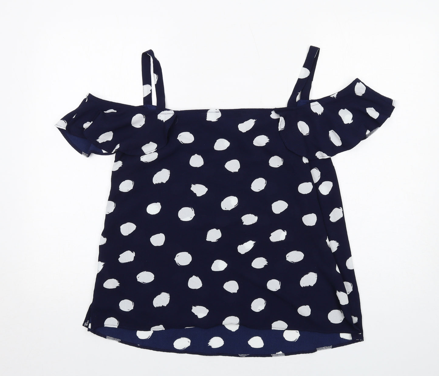 Bonmarché Womens Blue Polka Dot Polyester Basic Blouse Size 16 V-Neck - Cold Shoulder