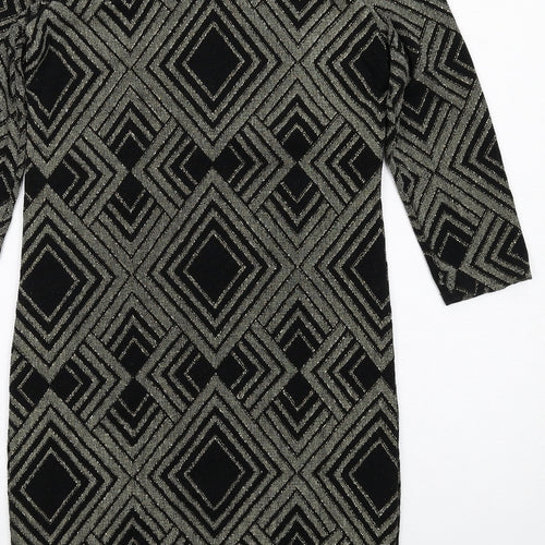 Wallis Womens Black Geometric Nylon A-Line Size 12 Round Neck Pullover