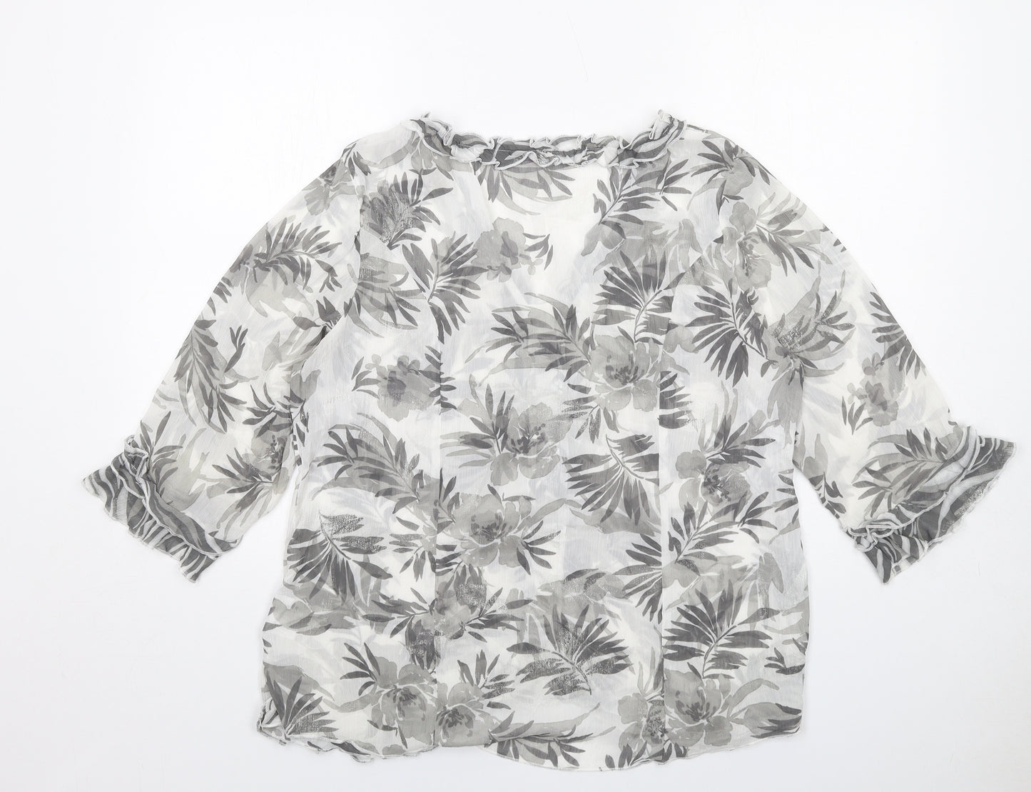 Per Una Womens Grey Geometric Polyester Basic Blouse Size 20 V-Neck - Leaf Print