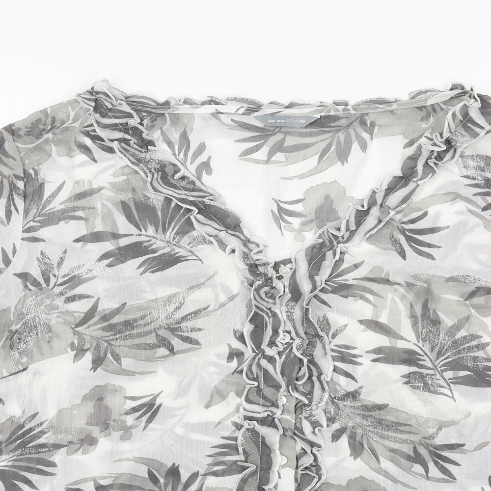 Per Una Womens Grey Geometric Polyester Basic Blouse Size 20 V-Neck - Leaf Print