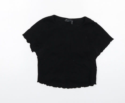 ASOS Womens Black Cotton Basic T-Shirt Size 10 Round Neck - Lettuce Hem