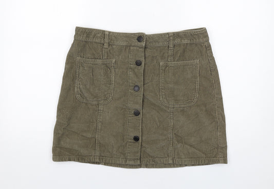 NEXT Womens Green Cotton A-Line Skirt Size 14 Button