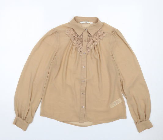 New Look Womens Beige Polyester Basic Button-Up Size 12 Collared