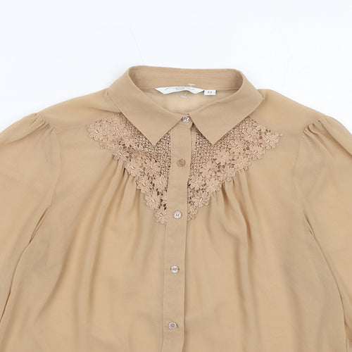 New Look Womens Beige Polyester Basic Button-Up Size 12 Collared