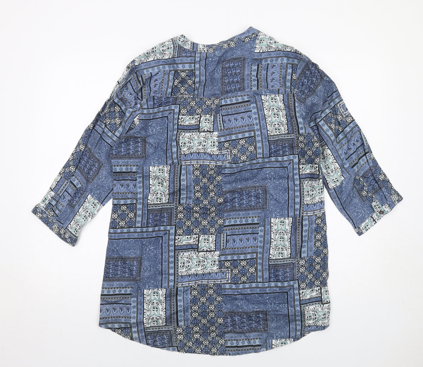 Cotton Traders Womens Blue Geometric Viscose Tunic Blouse Size 14 V-Neck