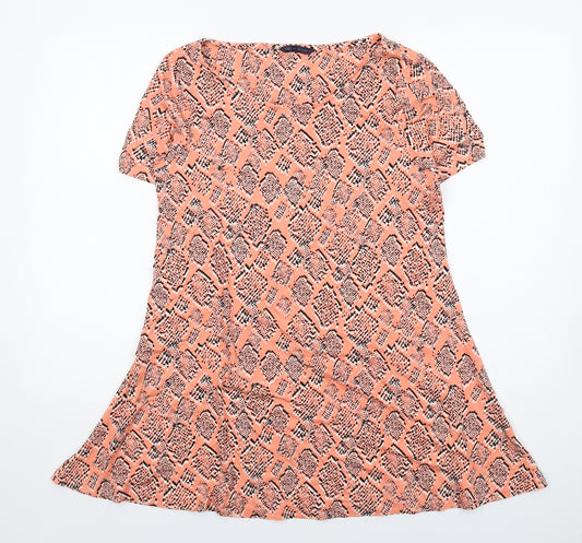 Marks and Spencer Womens Orange Geometric Viscose Tunic T-Shirt Size 16 Round Neck