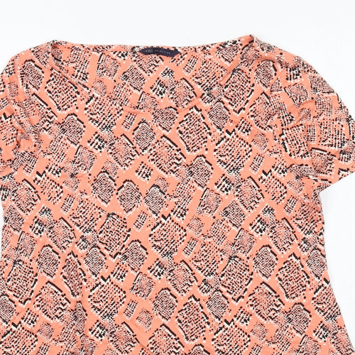 Marks and Spencer Womens Orange Geometric Viscose Tunic T-Shirt Size 16 Round Neck