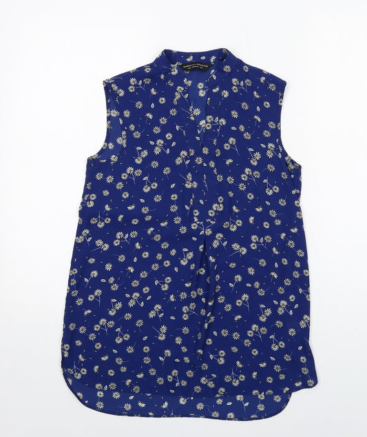 Dorothy Perkins Womens Blue Floral Polyester Basic Blouse Size 6 V-Neck