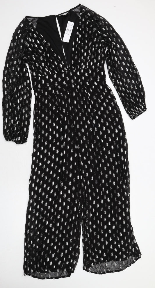 Topshop Womens Black Geometric Polyester Jumpsuit One-Piece Size 10 Zip