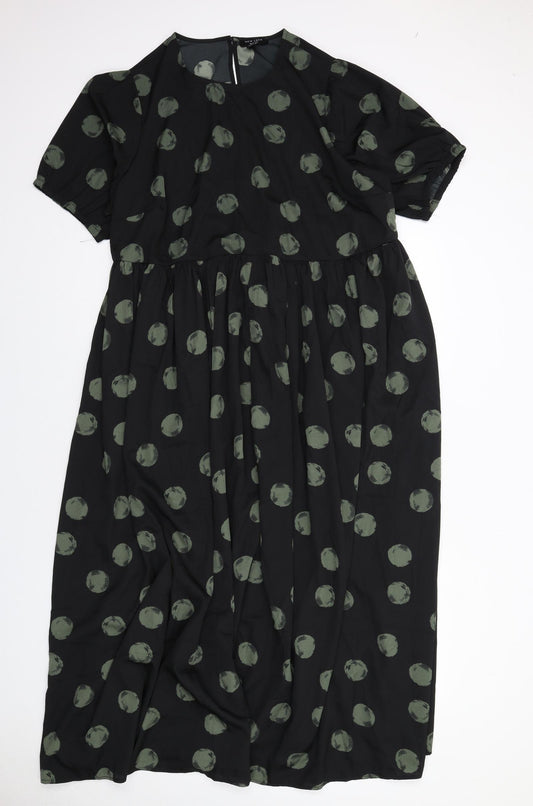 New Look Womens Black Polka Dot Polyester Maxi Size 22 Round Neck Button