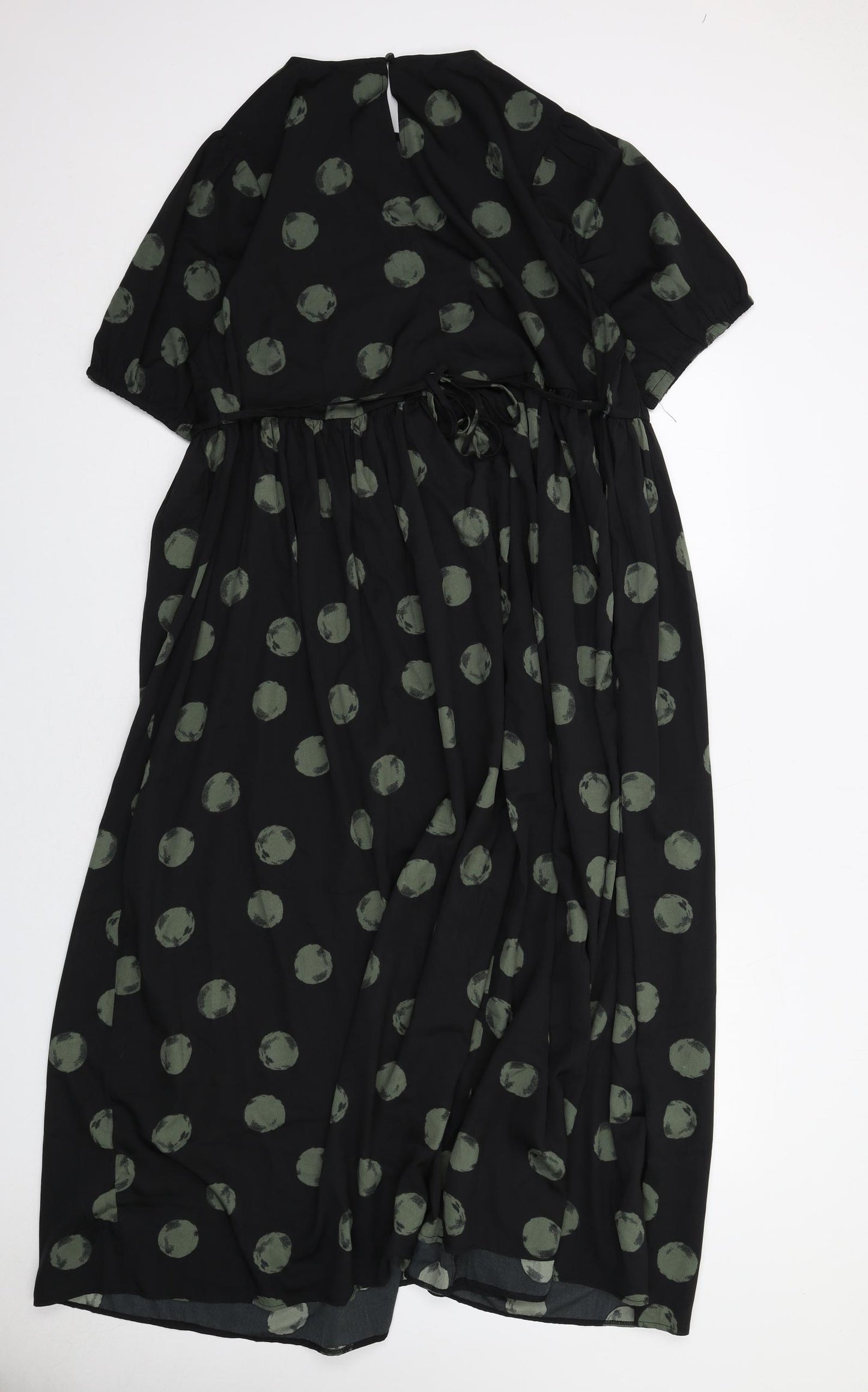 New Look Womens Black Polka Dot Polyester Maxi Size 22 Round Neck Button