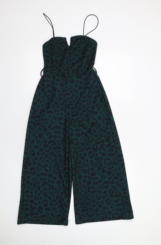 New Look Womens Green Animal Print Polyester Jumpsuit One-Piece Size 6 Pullover - Leopard pattern
