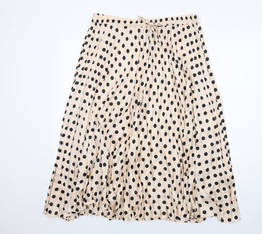 Marks and Spencer Womens Ivory Polka Dot Polyester Pleated Skirt Size 18 Drawstring