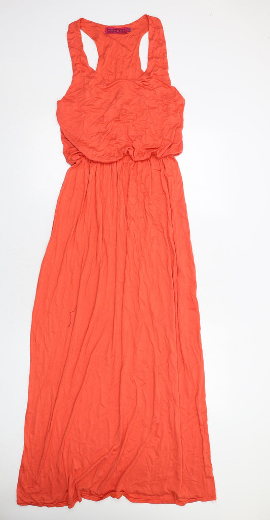 Boohoo Womens Orange Viscose Maxi Size 14 Round Neck Pullover
