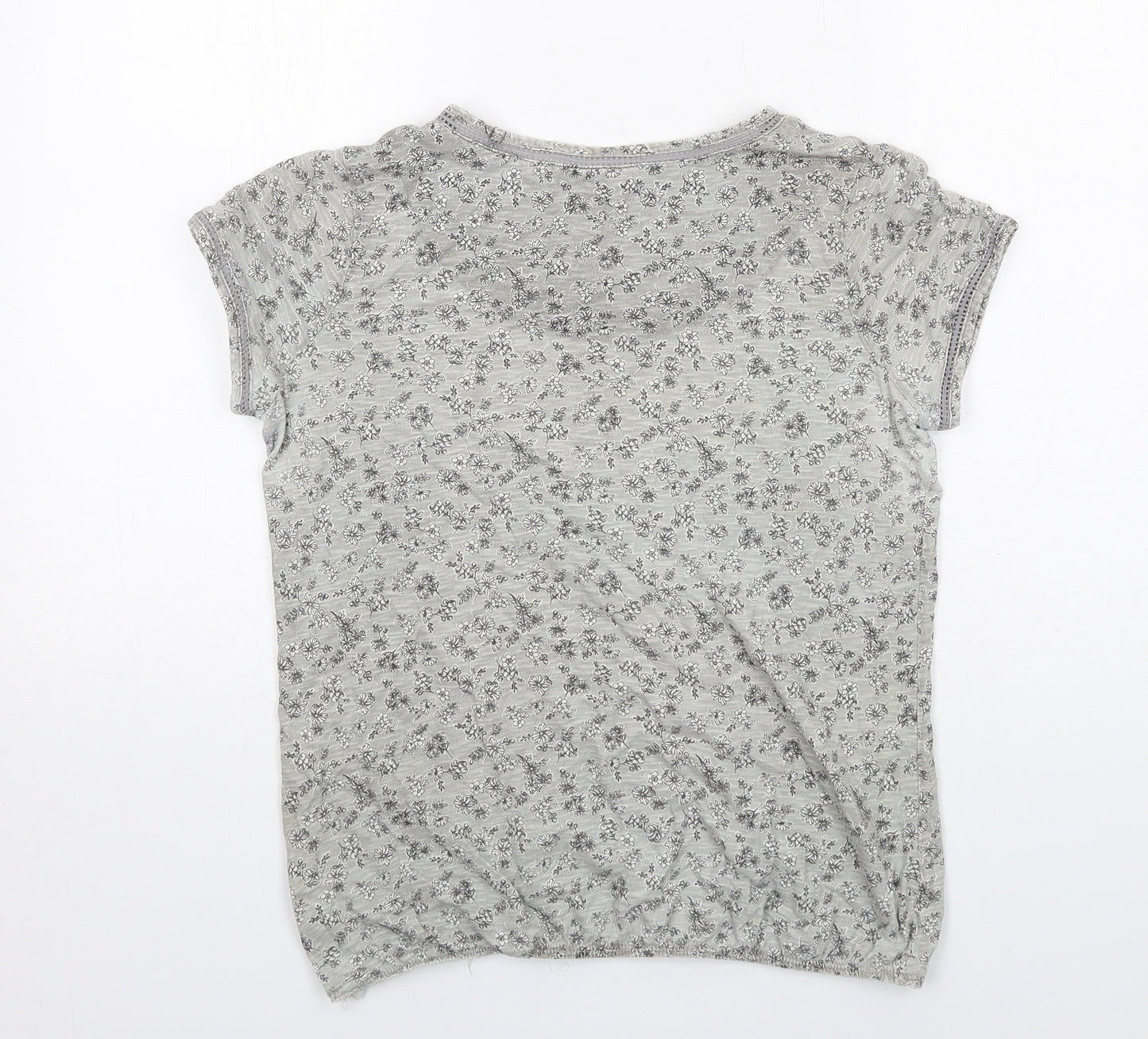 NEXT Womens Grey Floral Cotton Basic T-Shirt Size 12 Round Neck