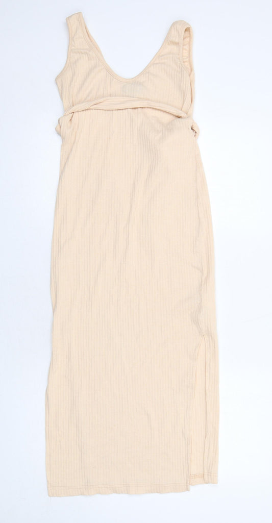 Missguided Womens Beige Polyester Tank Dress Size 10 V-Neck Pullover