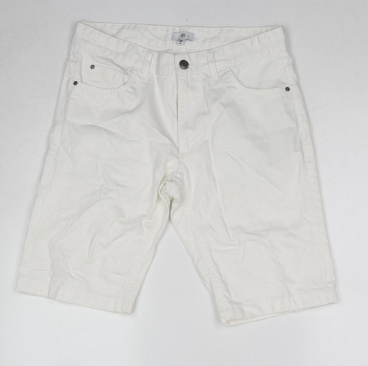 River Island Mens White Cotton Bermuda Shorts Size 30 in Regular Zip