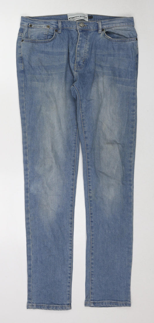 Topman Mens Blue Cotton Skinny Jeans Size 34 in Regular Zip