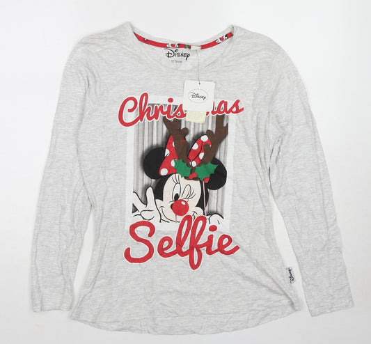 Disney Womens Grey Viscose Basic T-Shirt Size 14 Round Neck - Size 14-16 Minnie Mouse Christmas Selfie