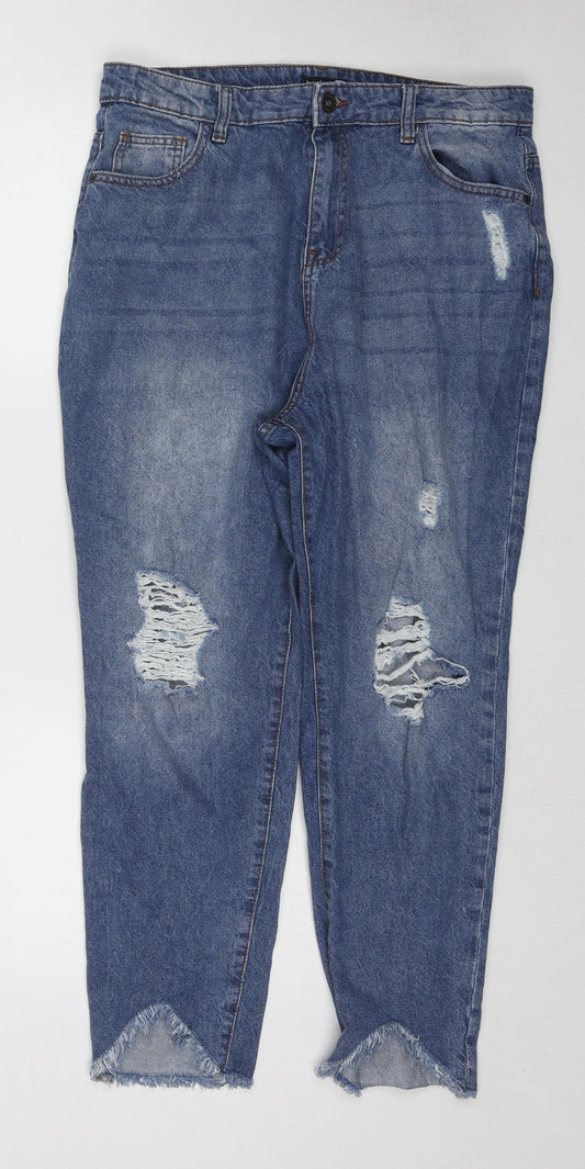 Boohoo Womens Blue Cotton Straight Jeans Size 16 Regular Zip