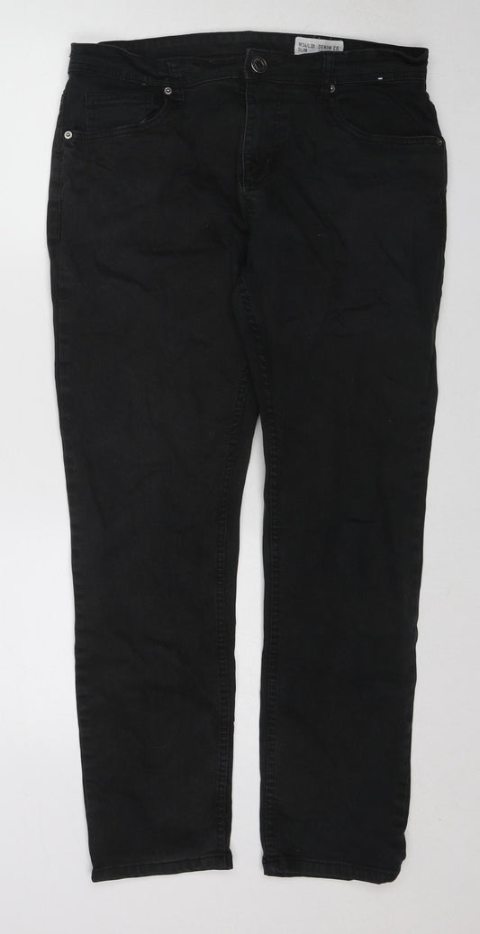 Denim & Co. Mens Black Cotton Straight Jeans Size 34 in L30 in Slim Zip
