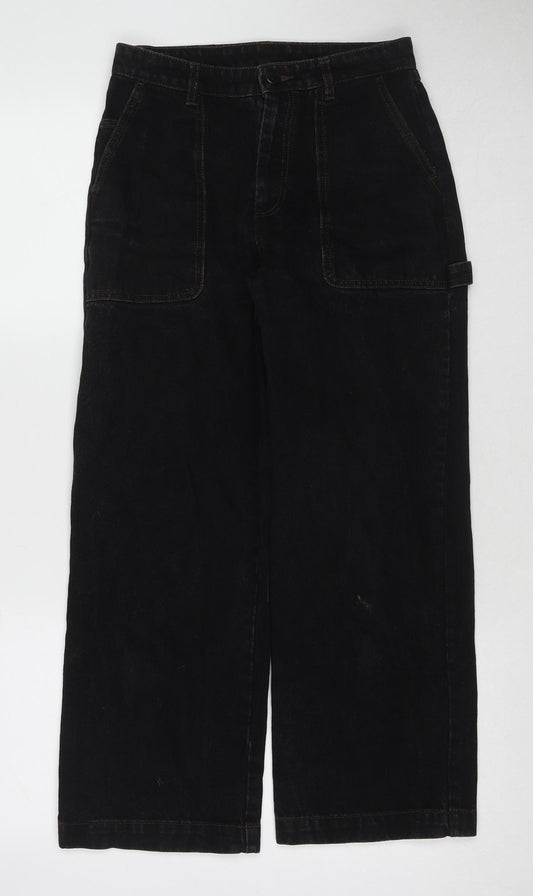 Monki Womens Black Cotton Wide-Leg Jeans Size 25 in Regular Zip
