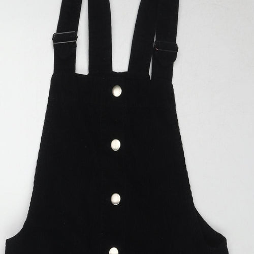Cooperative Womens Black Cotton Pinafore/Dungaree Dress Size XS Square Neck Button