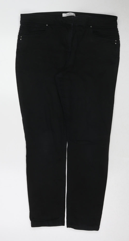 Wallis Womens Black Cotton Straight Jeans Size 14 Regular Zip